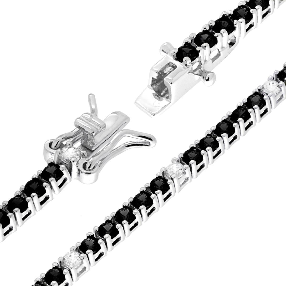 Bracciale Tennis Griffe cm 18 con Zirconi mm 2 Neri e Bianchi alternati in ARGENTO 925 Galvanica Rodio