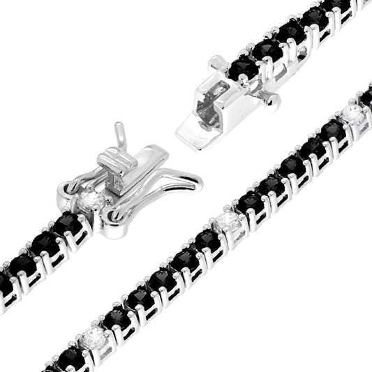Bracciale Tennis Griffe cm 18 con Zirconi mm 2 Neri e Bianchi alternati in ARGENTO 925 Galvanica Rodio