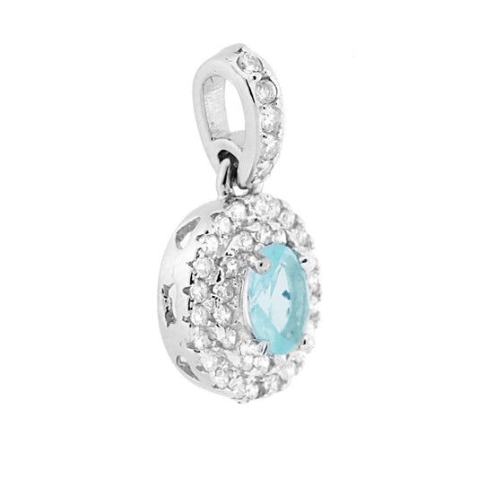 Ciondolo con forma Ovale con Zircone Acquamarina e Zirconi Bianchi incastonati a giro.