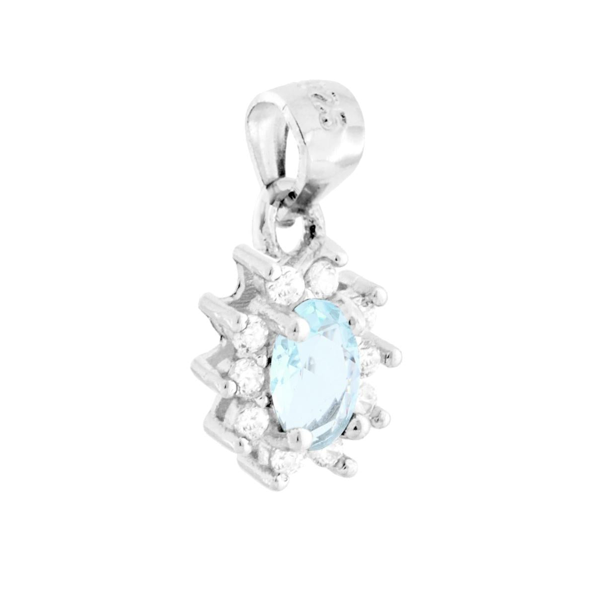 Ciondolo con forma Ovale con Zircone Acquamarina e Zirconi Bianchi montati su Griffe.