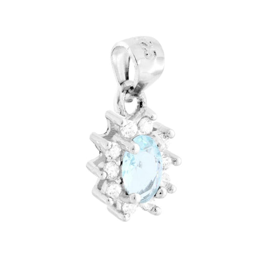 Ciondolo con forma Ovale con Zircone Acquamarina e Zirconi Bianchi montati su Griffe.