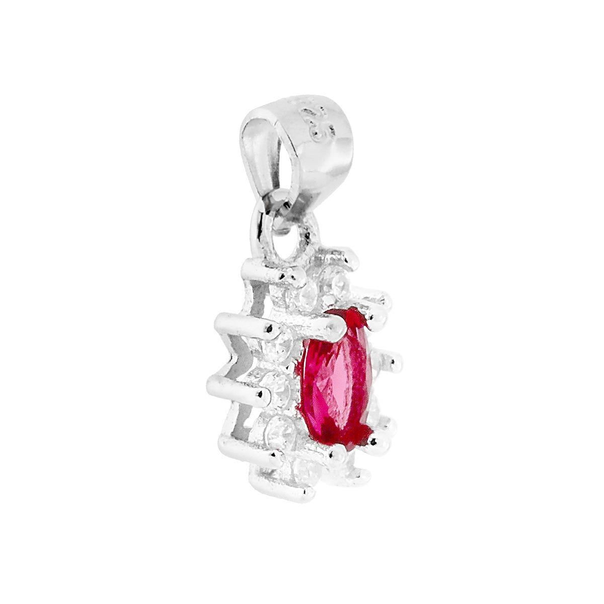 Ciondolo con forma Ovale con Zircone Rosso Rubino e Zirconi Bianchi montati su Griffe.<BR>