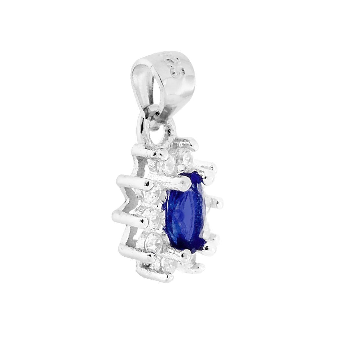 Ciondolo con forma Ovale con Zircone Blu Zaffiro e Zirconi Bianchi montati su Griffe.<BR>