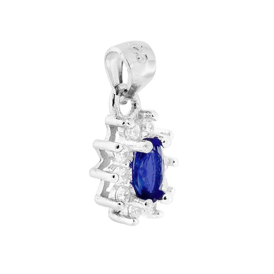 Ciondolo con forma Ovale con Zircone Blu Zaffiro e Zirconi Bianchi montati su Griffe.<BR>