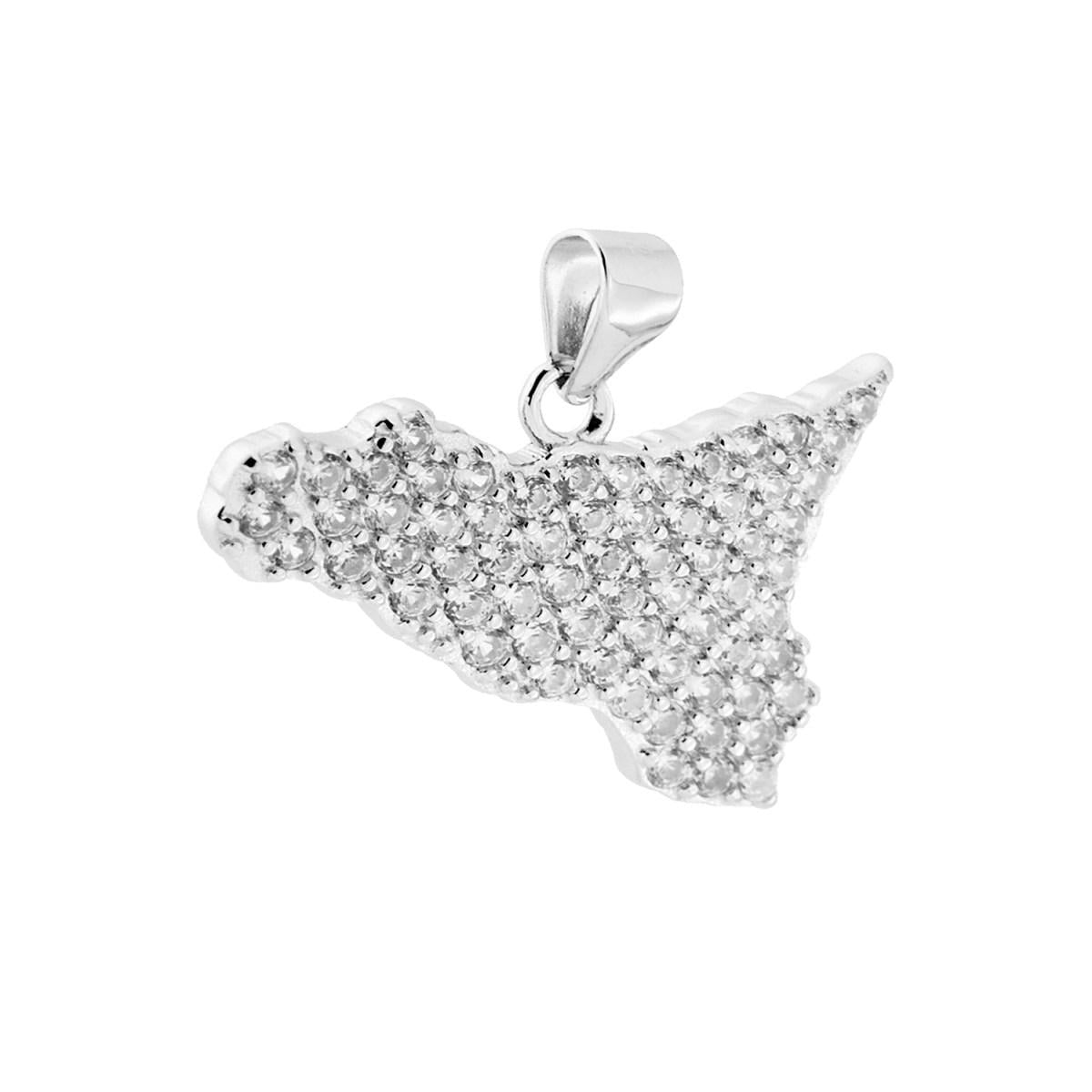 Ciondolo a forma di Sicilia con Zirconi Bianchi incastonati.<BR>