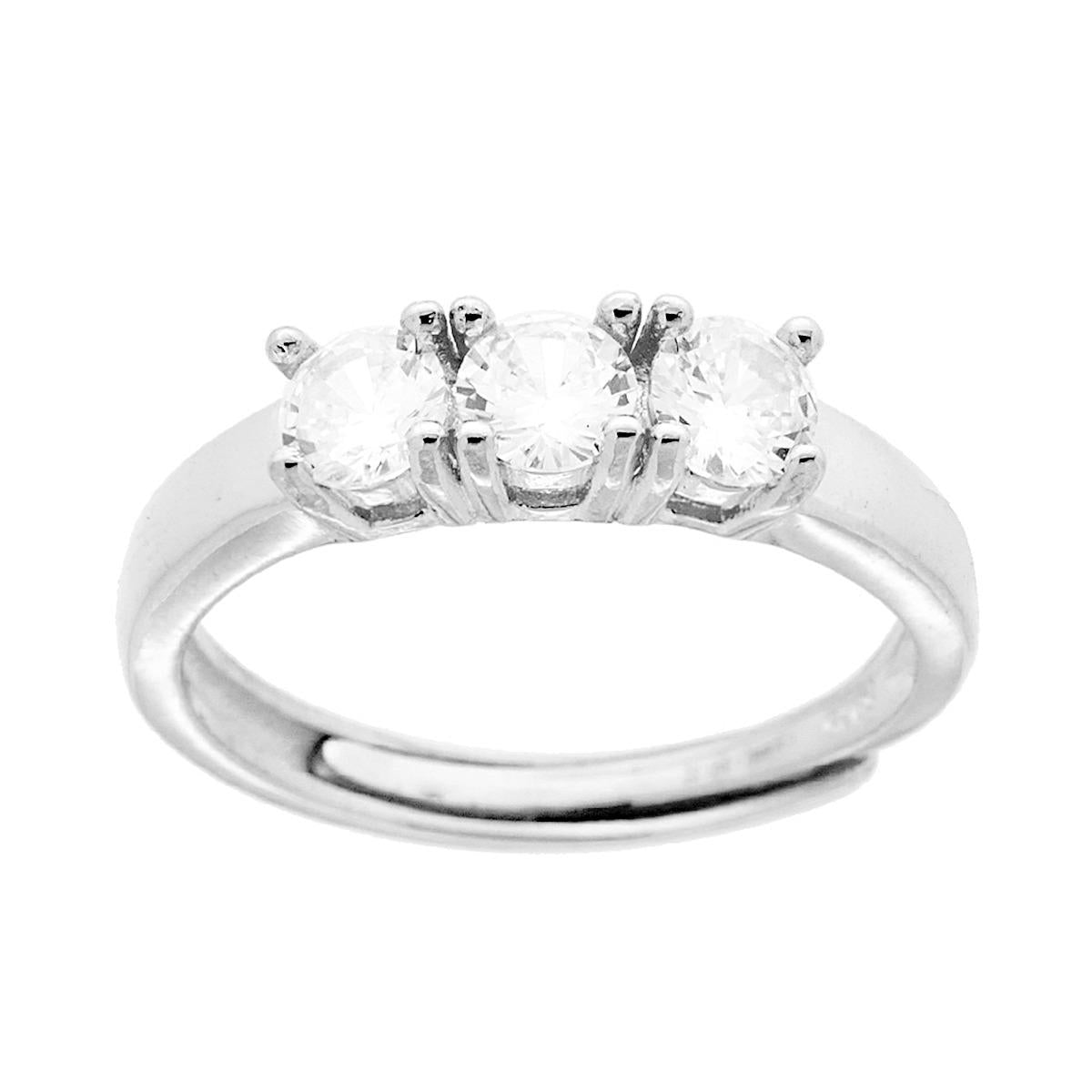 Anello Trilogy con Cubic Zirconia Bianco mm 4 in ARGENTO 925 Galvanica Rodio