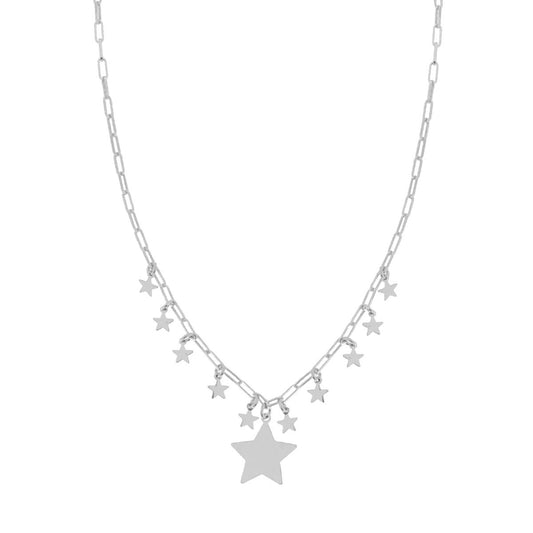 Collana catena Forzatina Allungata Rettangolare con Stelle pendenti in ARGENTO 925 Galvanica Rodio