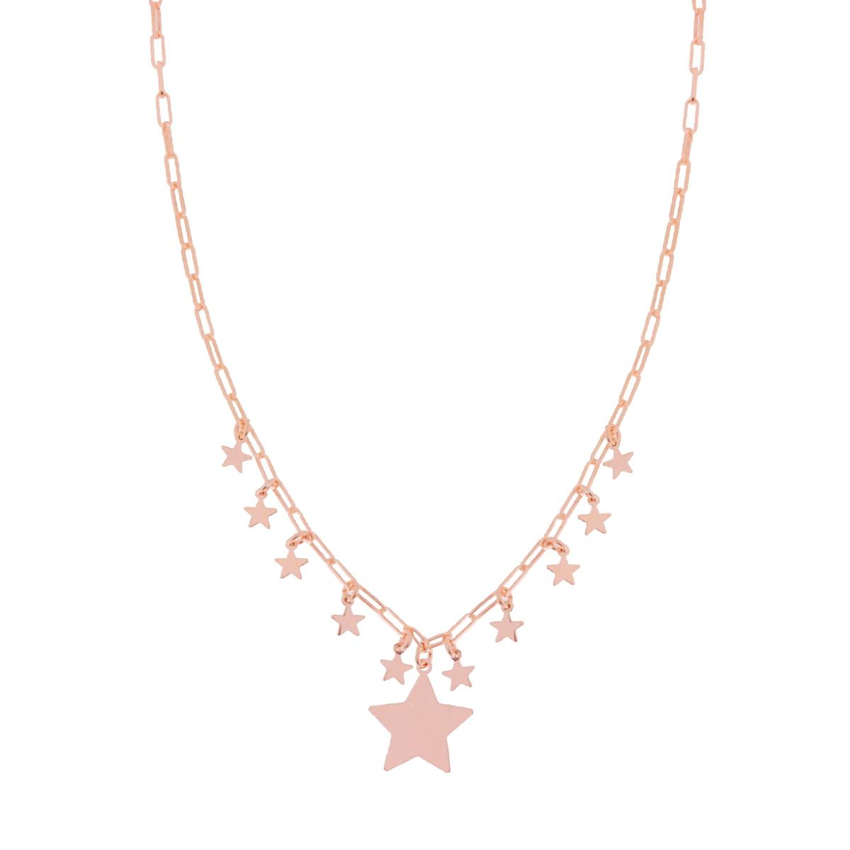 Collana catena Forzatina Allungata Rettangolare con Stelle pendenti in ARGENTO 925 Galvanica Rosa