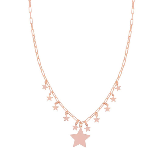 Collana catena Forzatina Allungata Rettangolare con Stelle pendenti in ARGENTO 925 Galvanica Rosa