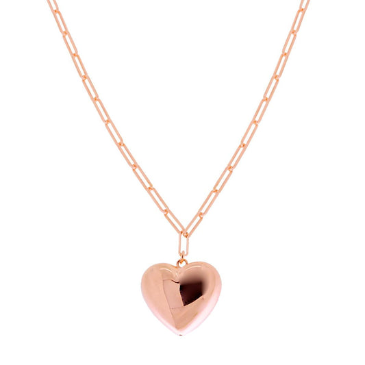 Collana catena Forzatina Allungata Rettangolare con Cuore pendente in ARGENTO 925 Galvanica Rosa