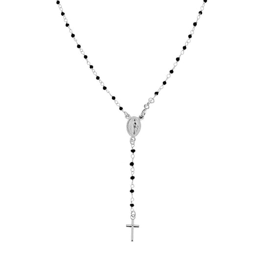 Collana Rosario cm 40+5 con Grani Crystal neri mm 2 in ARGENTO 925 Galvanica Rodio