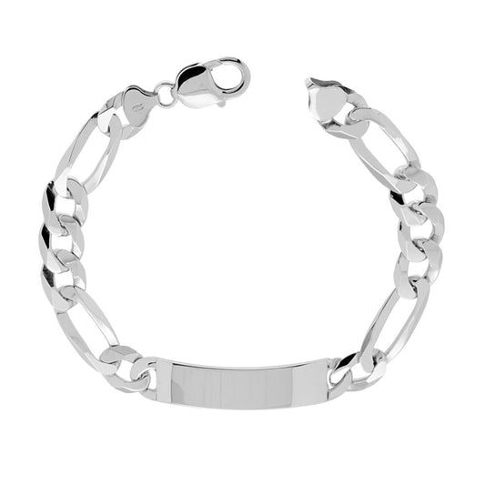 Bracciale Targa con catena Figaro Alternata mm 10.3 in ARGENTO 925 Galvanica Rodio