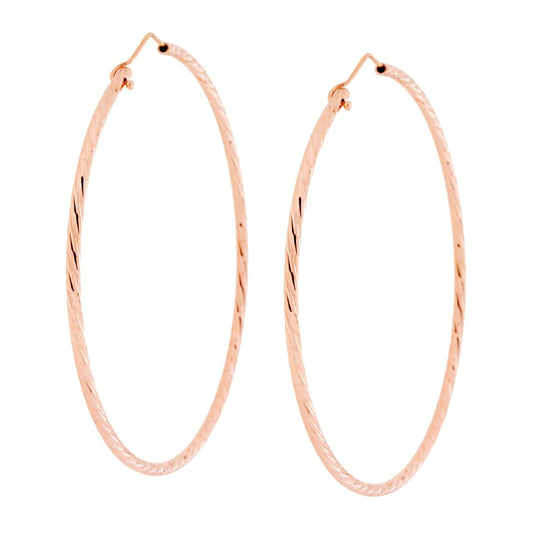 Orecchini a Cerchio mm 75 con canna Diamantata a Spirale mm 2 in ARGENTO 925 Galvanica Rosa