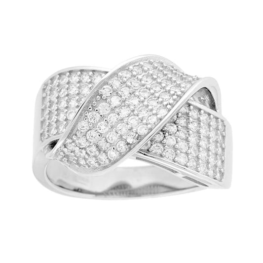 Anello Fascia a Nodo con Cubic Zirconia Bianchi in ARGENTO 925 Galvanica Rodio