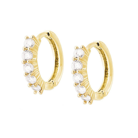 Orecchini Cerchio mm 15 con Zirconi Bianchi in ARGENTO 925 Galvanica Oro