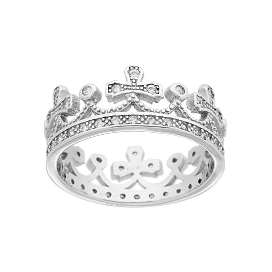 Anello Corona con Cubic Zirconia Bianchi in ARGENTO 925 Galvanica Rodio