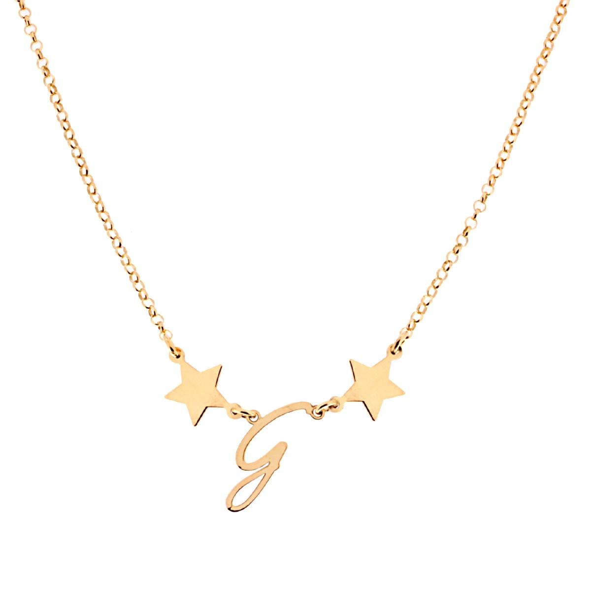 Collana Lettera Iniziale G con Stelle in ARGENTO 925 Galvanica Oro