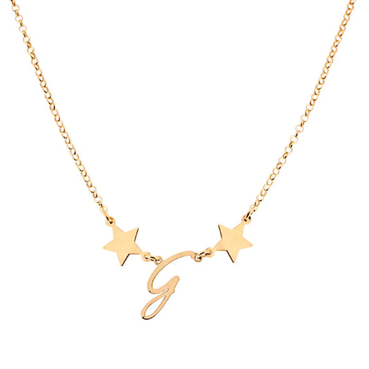 Collana Lettera Iniziale G con Stelle in ARGENTO 925 Galvanica Oro