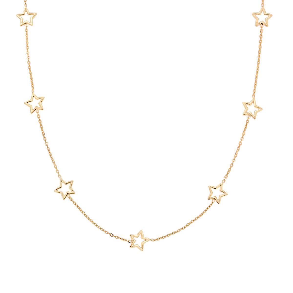 Collana Catena Forzatina Diamantata con Stelle in ARGENTO 925 Galvanica Oro