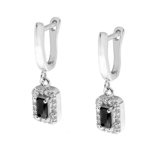 Orecchini Chiusura Inglese con Zircone Rettangolare Nero in ARGENTO 925