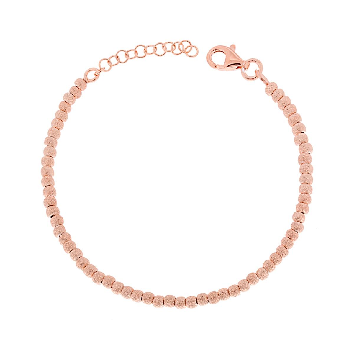 Bracciale Catena con Palline Satinate mm 3 in ARGENTO 925 Galvanica Rosa