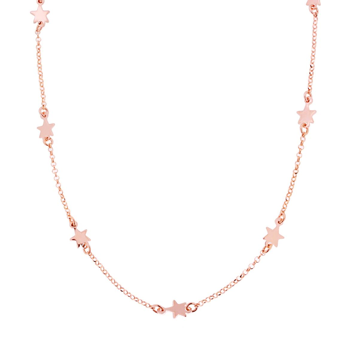 Collana Catena Rolo con Stelle plain in ARGENTO 925 Galvanica Rosa