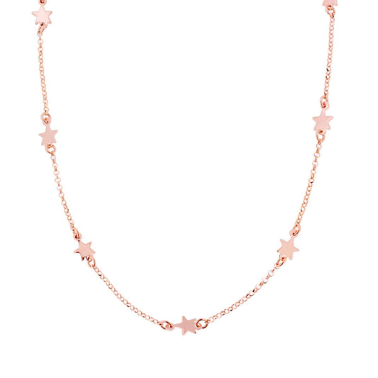 Collana Catena Rolo con Stelle plain in ARGENTO 925 Galvanica Rosa