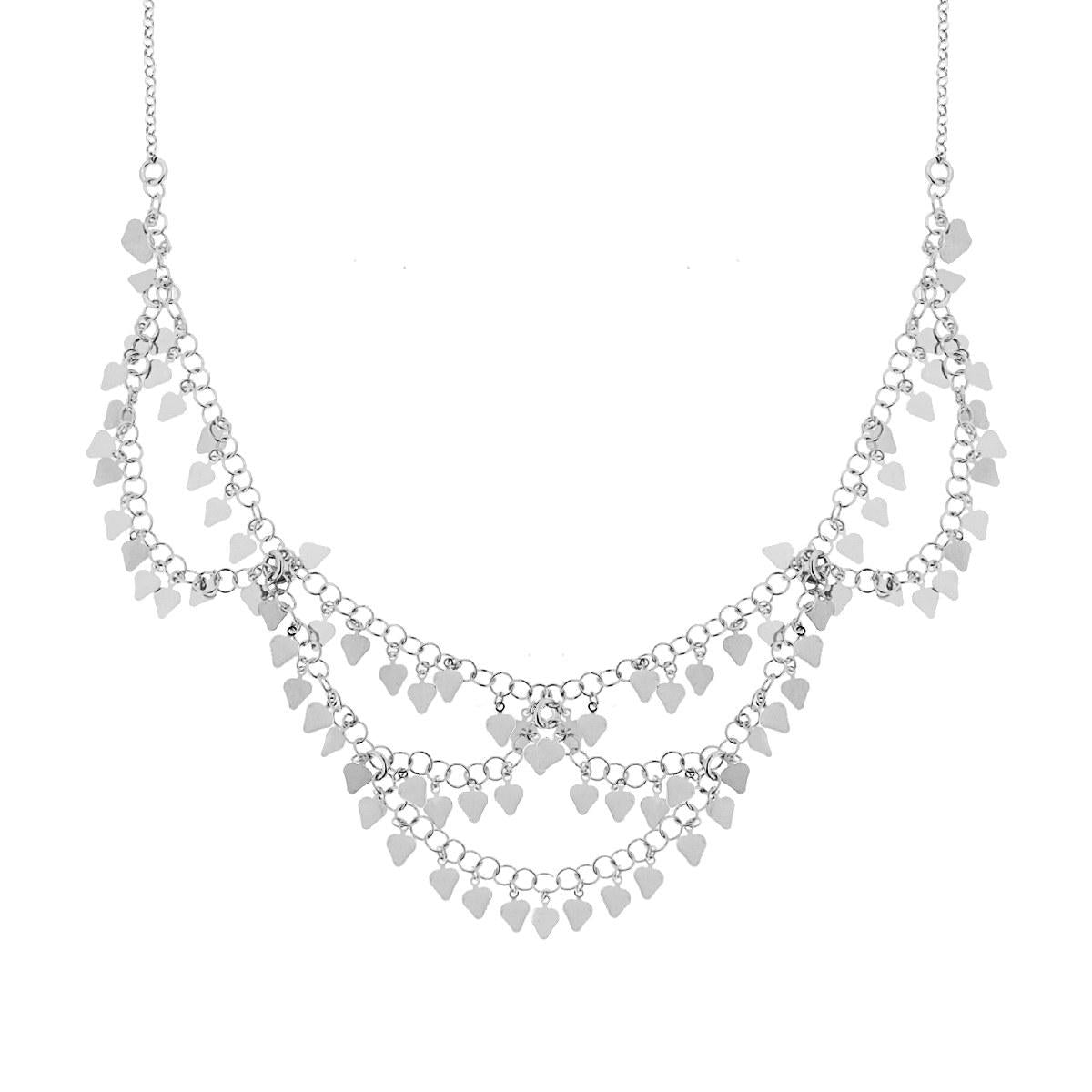 Collana Catena Rolo Colletto con Cuori plain Pendenti in ARGENTO 925 Galvanica Rodio