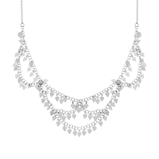 Collana Catena Rolo Colletto con Cuori plain Pendenti in ARGENTO 925 Galvanica Rodio
