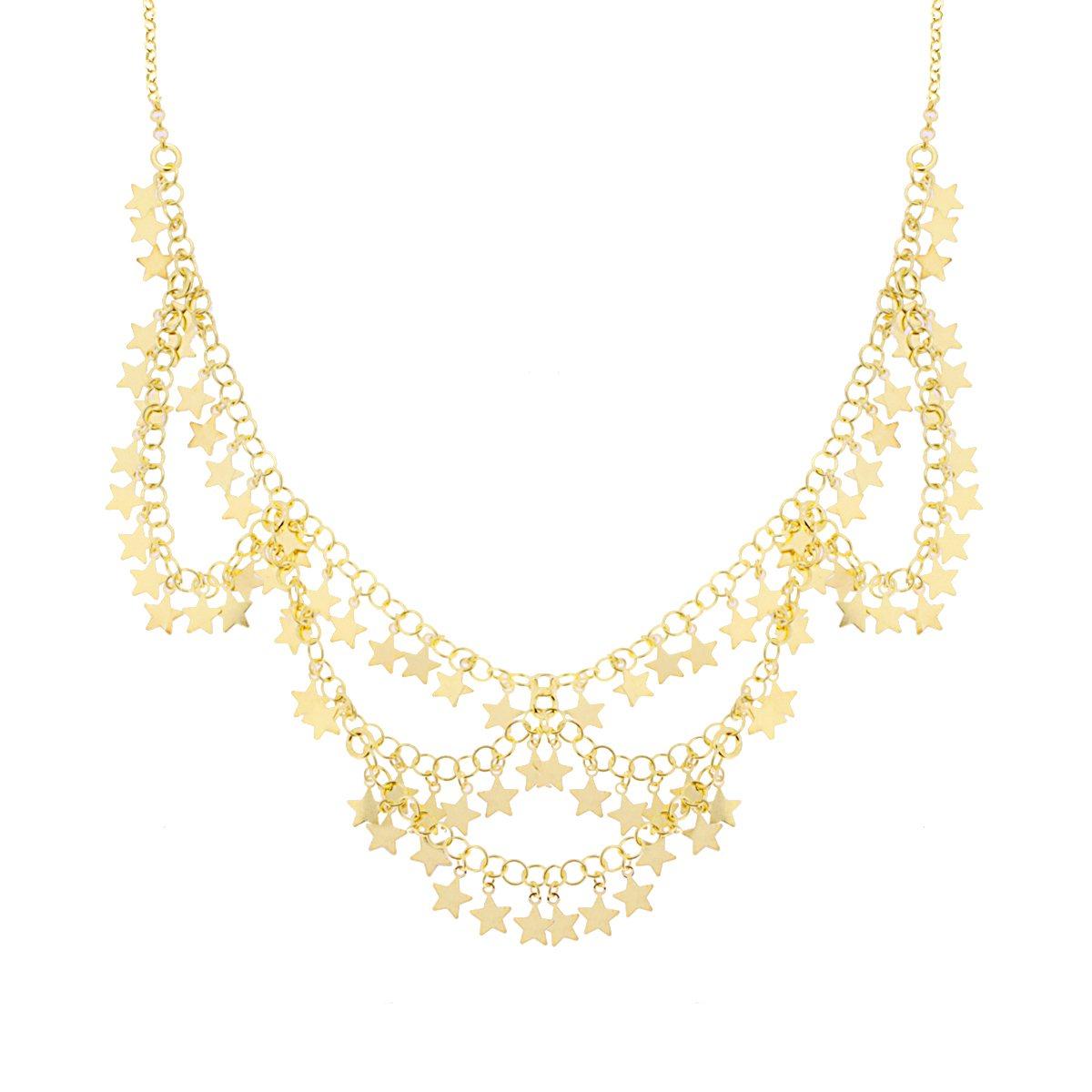 Collana Catena Rolo Colletto con Stelle plain Pendenti in ARGENTO 925 Galvanica Oro