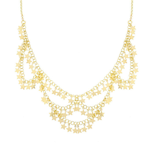 Collana Catena Rolo Colletto con Stelle plain Pendenti in ARGENTO 925 Galvanica Oro