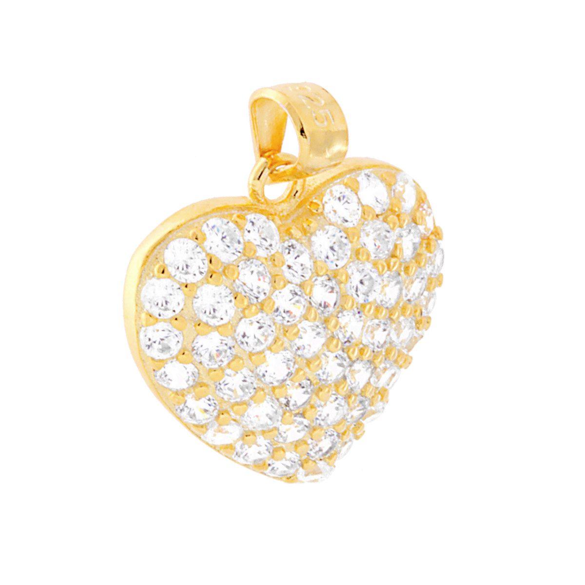 Ciondolo a forma di cuore con zirconi bianchi incastonati.