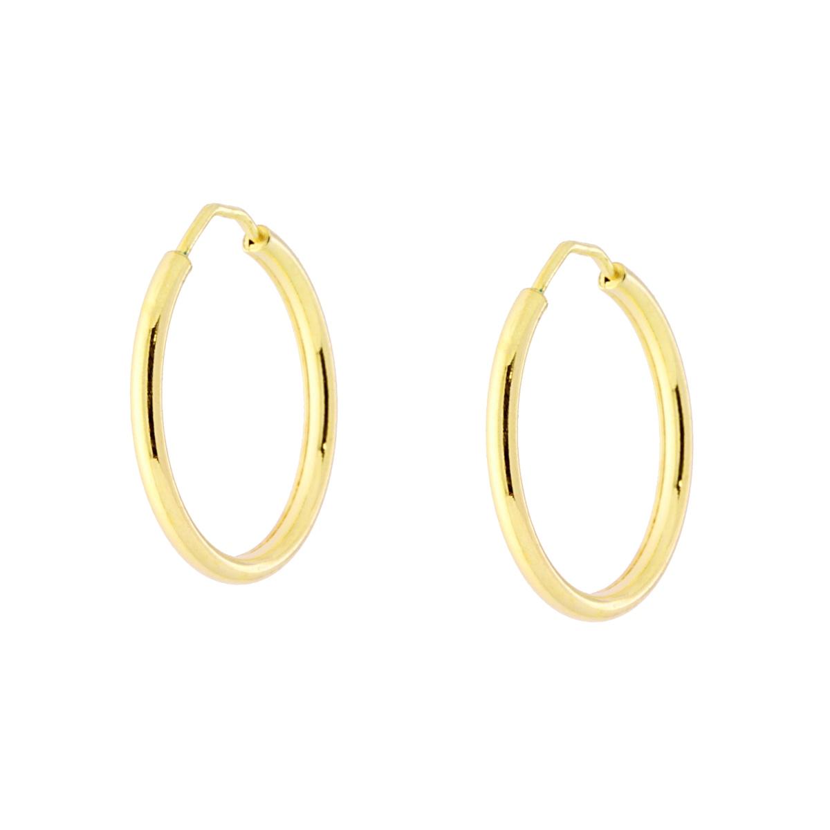 Orecchini a Cerchio Liscio mm 20 sezione canna mm 1.7 in ARGENTO 925 Galvanica Oro