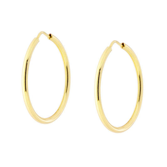 Orecchini a Cerchio Liscio mm 25 sezione canna mm 1.7 in ARGENTO 925 Galvanica Oro