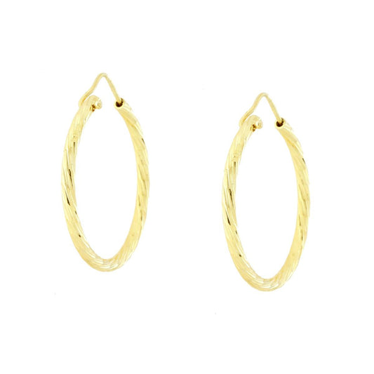 Orecchini a Cerchio Diamantato 27 mm con canna mm 2.1 in ARGENTO 925 Galvanica Oro
