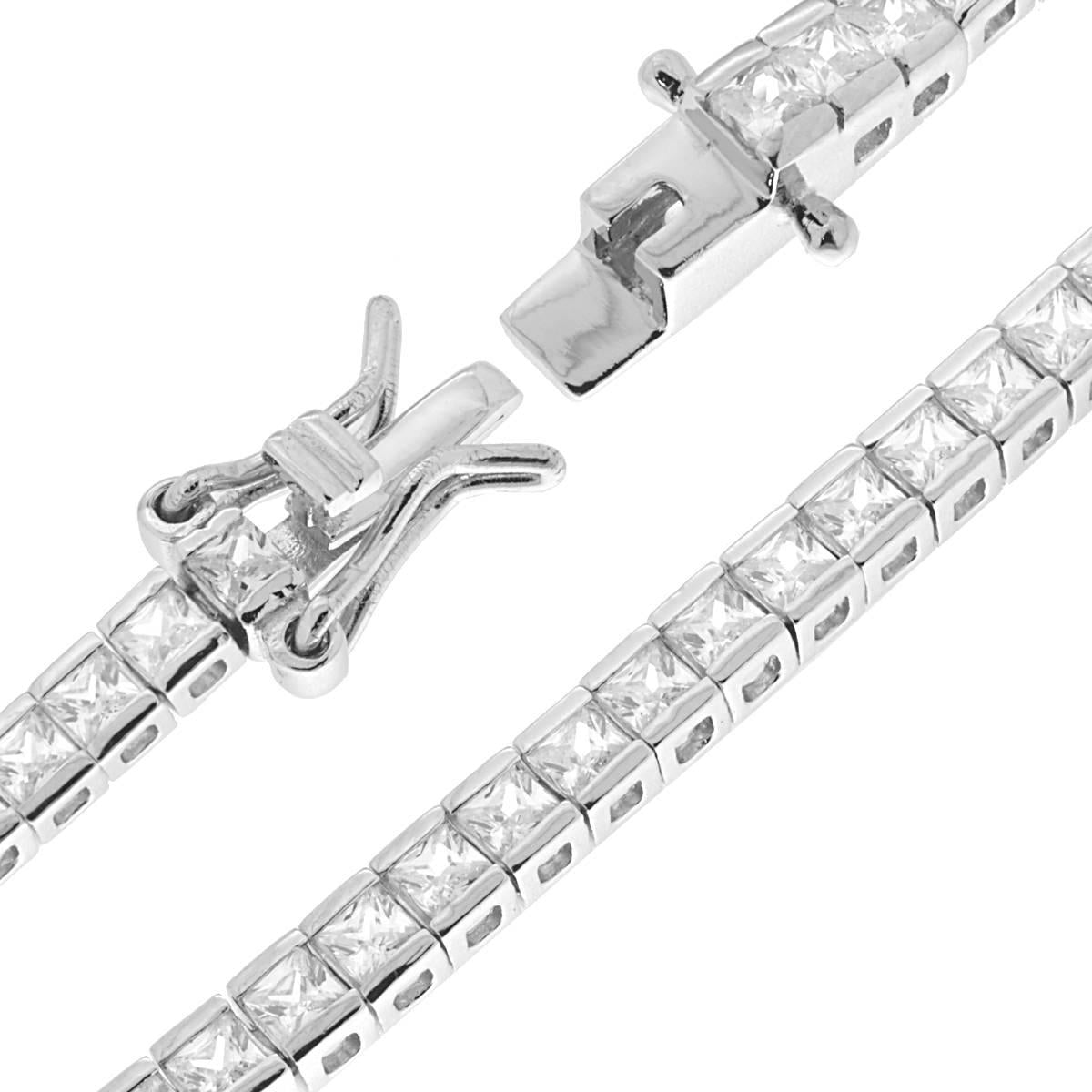 Bracciale Tennis Carre cm 18 con Zirconi mm 2 Bianchi in ARGENTO 925 Galvanica Rodio