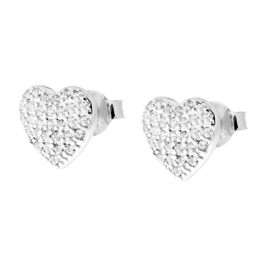 Orecchini con Cuore e Zirconi Bianchi in ARGENTO 925 Galvanica Rodio