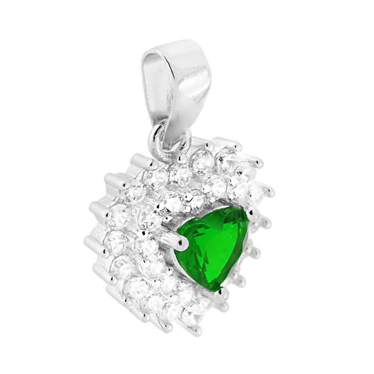 Ciondolo a forma di cuore con Zircone Verde Smeraldo e Zirconi Bianchi incastonati a giro.