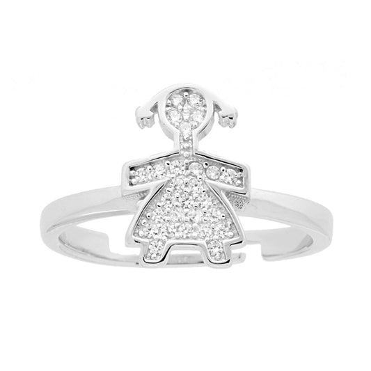 Anello Famiglia figlia Bimba con Zirconi Bianchi in ARGENTO 925 Galvanica Rodio