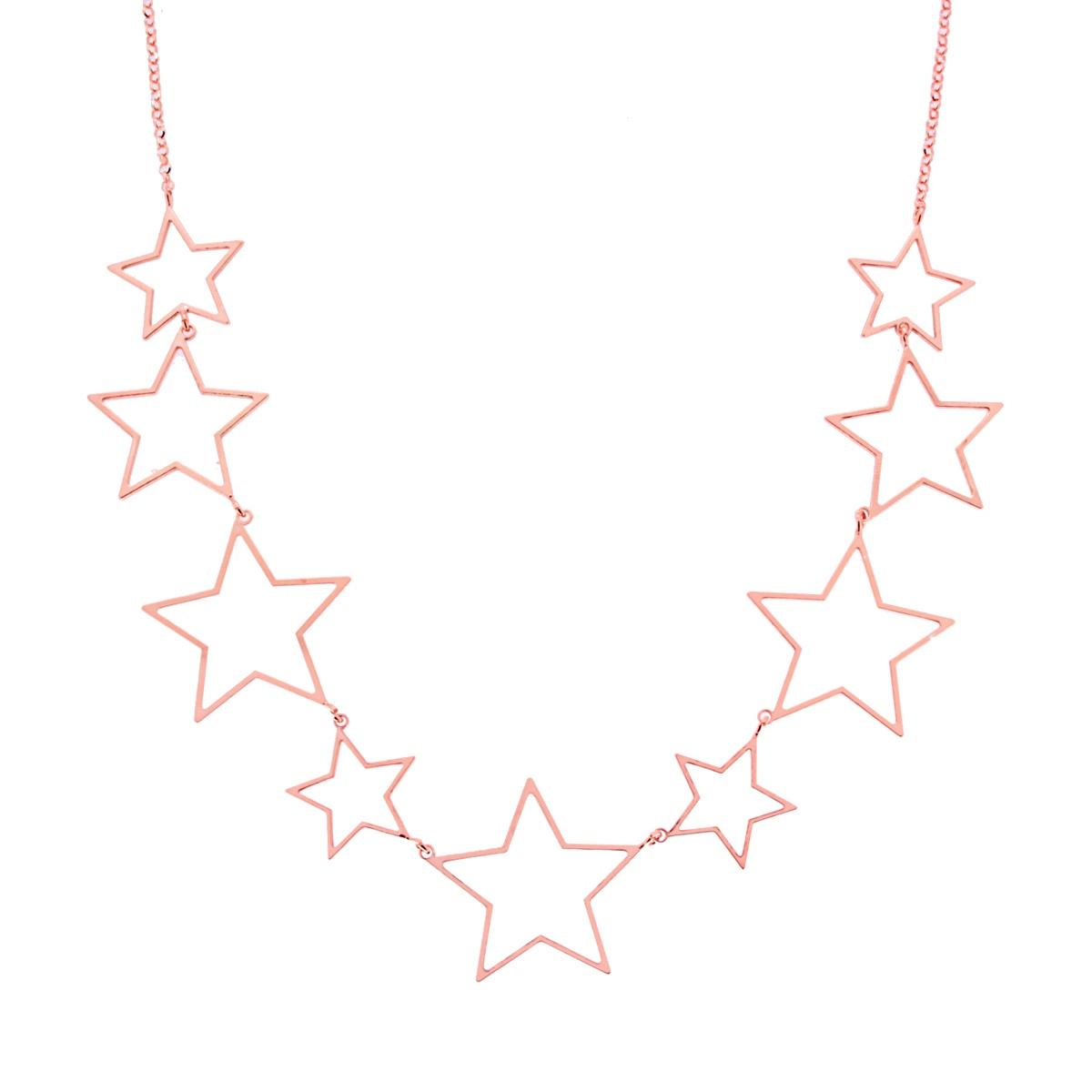 Collana Catena Rolo Diamantata con Stelle in ARGENTO 925 Galvanica Rosa