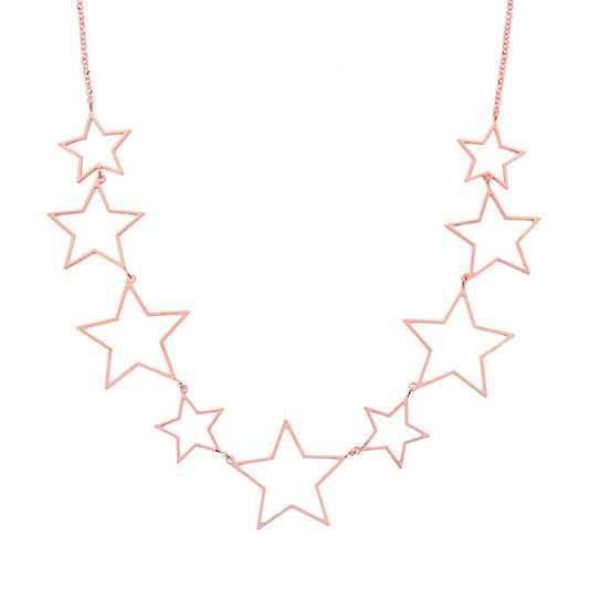 Collana Catena Rolo Diamantata con Stelle in ARGENTO 925 Galvanica Rosa