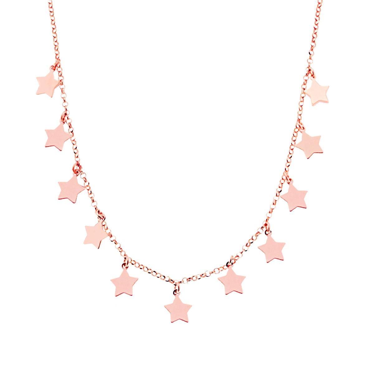 Collana Catena Rolo con Stelle Plain pendenti in ARGENTO 925 Galvanica Rosa