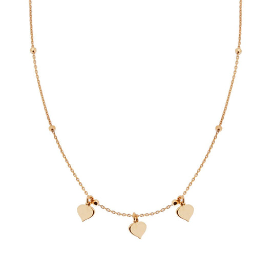 Collana catena Forzatina con Palline Sfaccettate e Cuori plain pendenti in ARGENTO 925 Galvanica Oro