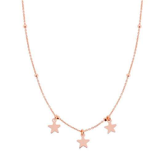 Collana catena Forzatina con Palline Sfaccettate e Stelle plain pendenti in ARGENTO 925 Galvanica Rosa