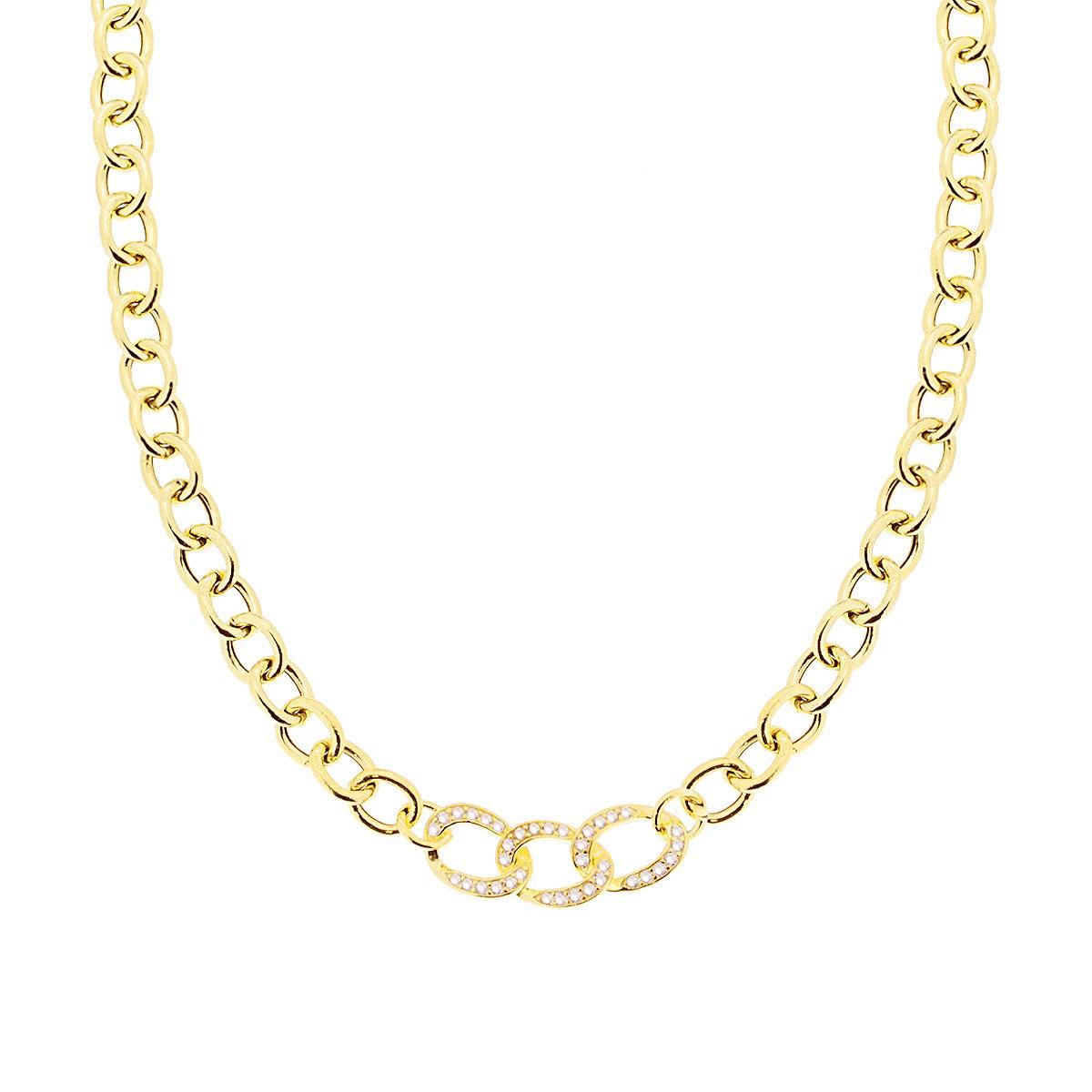 Collana Catena Forzatina con Centrale Grumetta e Zirconi Bianchi in ARGENTO 925 Galvanica Oro