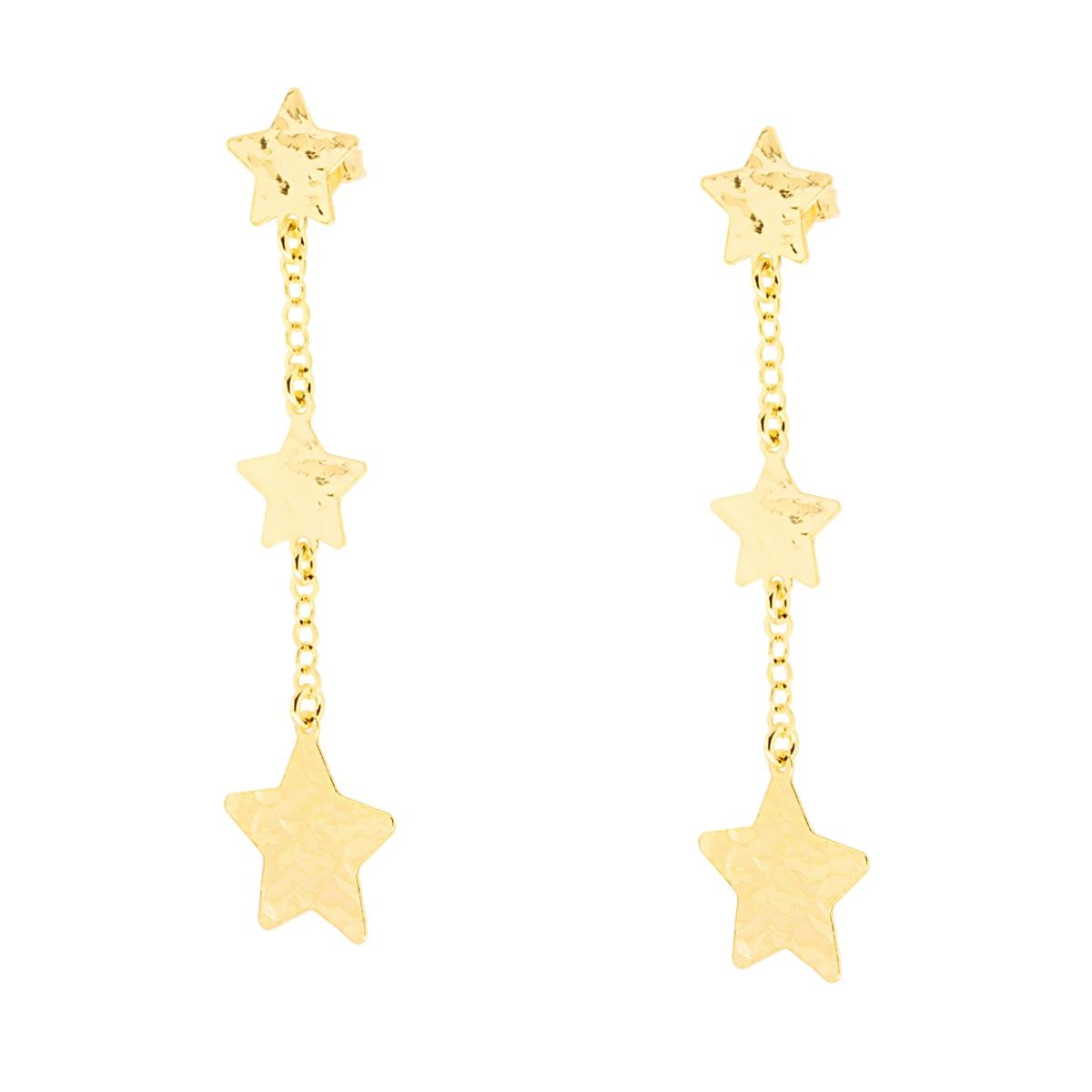 Orecchini pendenti con Catena Rolo e Stelle Piatte martellate in ARGENTO 925 Galvanica Oro