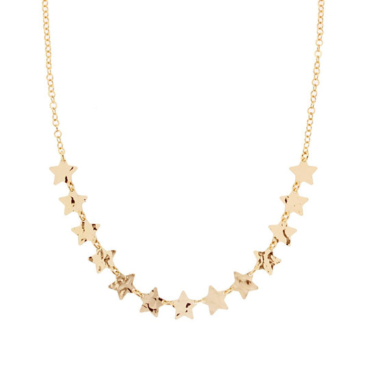 Collana Catena Rolo con Stelle piatte martellate in ARGENTO 925 Galvanica Oro