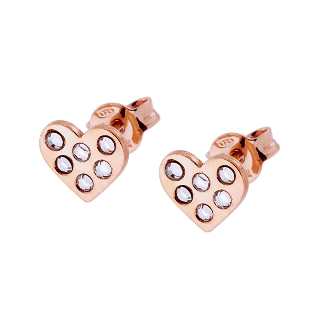 Orecchini Cuore con Crystal Bianchi in ARGENTO 925 Galvanica Rosa