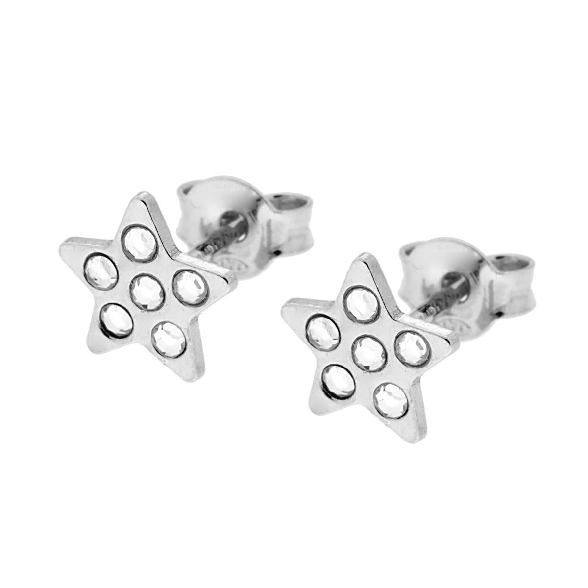 Orecchini Stella con Crystal Bianchi in ARGENTO 925 Galvanica Rodio