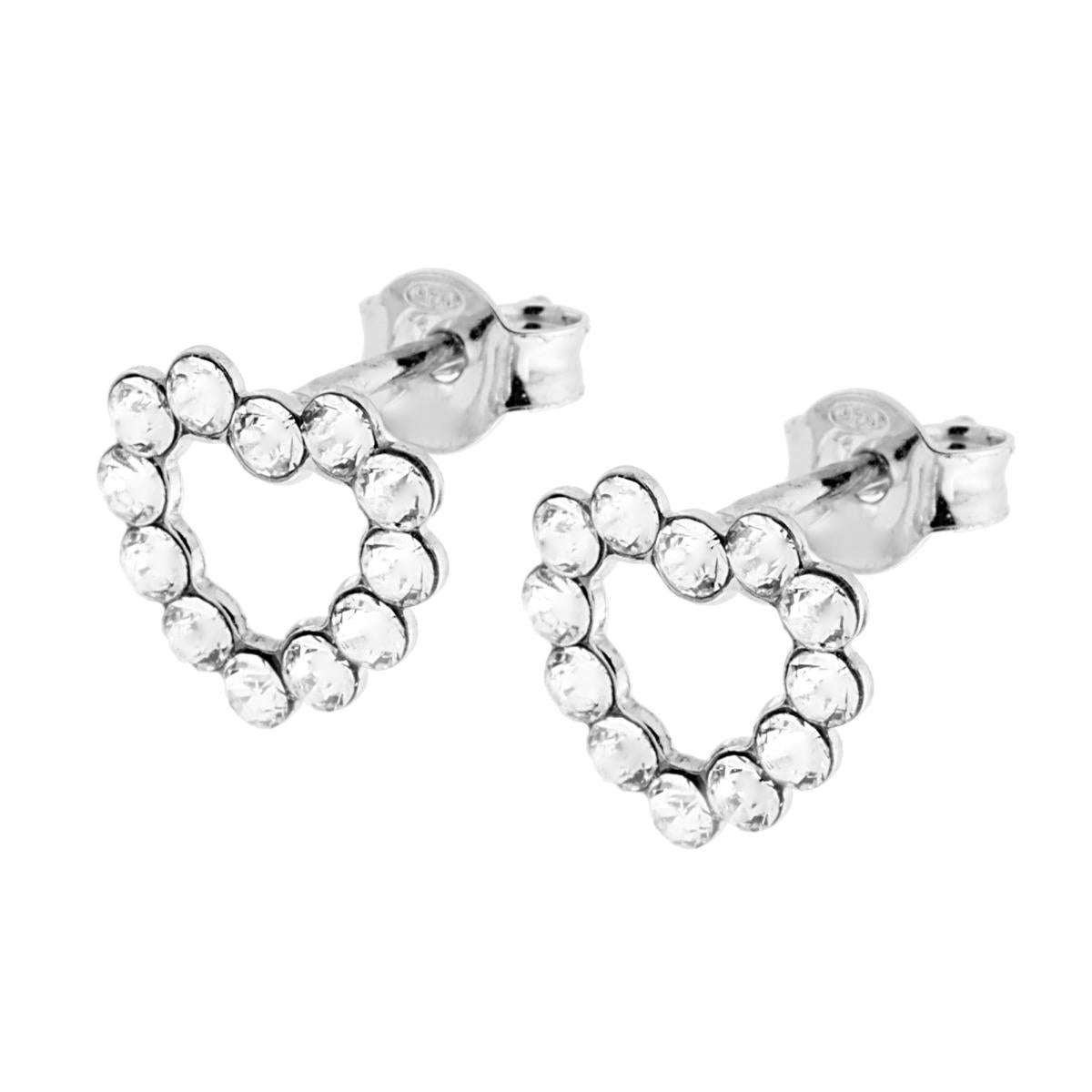 Orecchini Cuore con Zirconi Bianchi in ARGENTO 925 Galvanica Rodio
